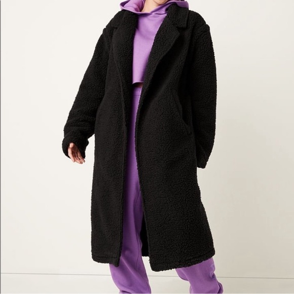 PINK Victoria's Secret Jackets & Blazers - Pink Chloe x Halle Black Oversized Long Open Front Coat Size Large